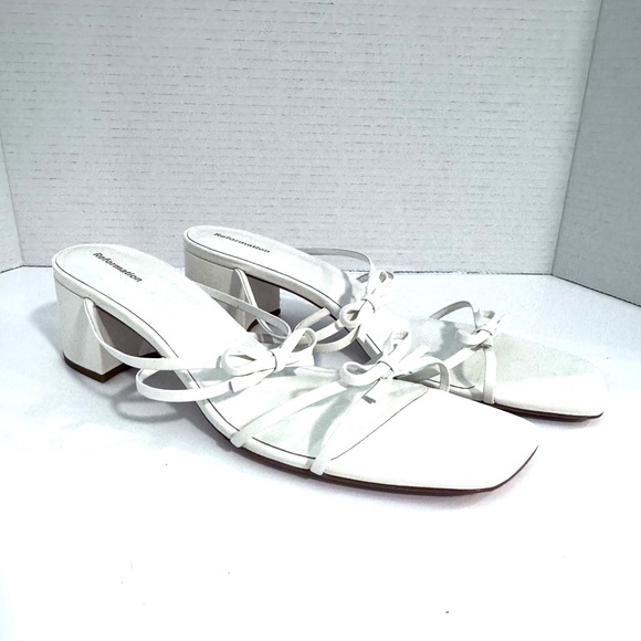Reformation Elodie Bow White Block Heel Sandals 11 - Picture 2 of 6